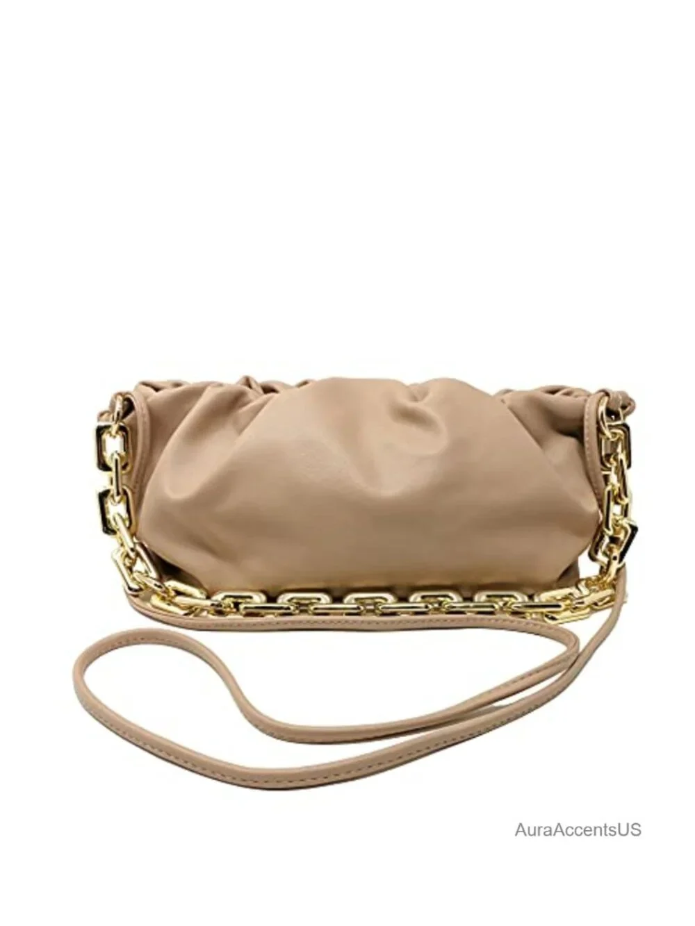 Cloud-Shaped Dumpling Chain Pouch Clutch Ruched Faux Leather Shoulder Handbag